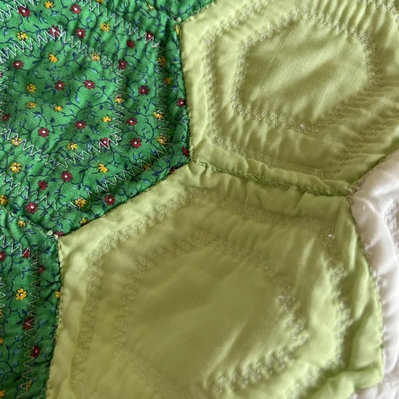 MCM Vintage Colorful Handmade Quilt Octagon Mixed Material 60x94 Flower